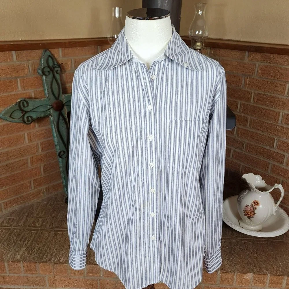 Anne Klein II Women's Striped Blouse White and Gray Size M - Picture 2 of 5